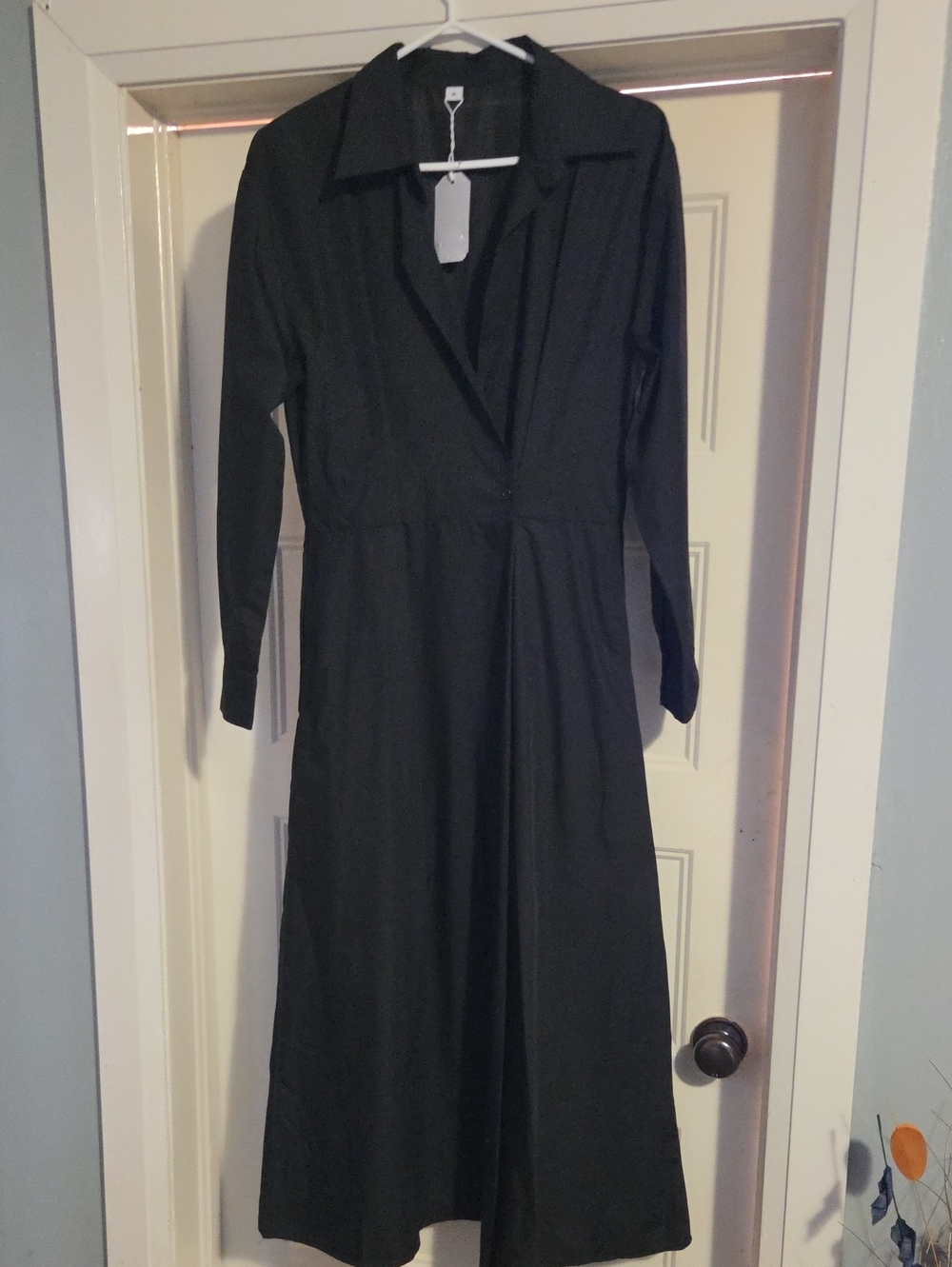 Black Long Sleeve Collared Women's Dress